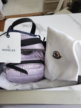 NEW MONCLER Padded Lavender Mini Crossbody Backpack with Black Strap
